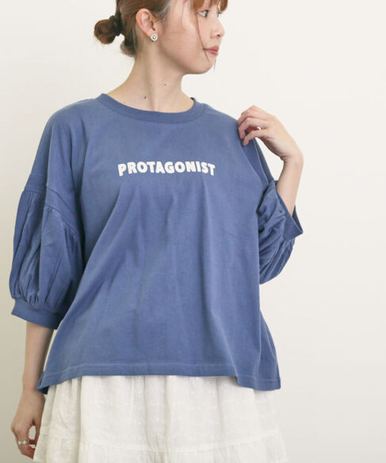 Samansa Mos2「プリントアソートパフスリーブカットソー」|Tシャツ・カットソー|ブルー