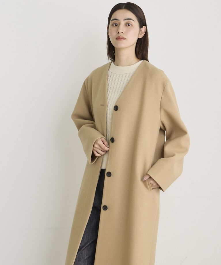 I.T.'S international「カラーレスロングメルトンコート《Super110's Wool》」|ステンカラーコート|