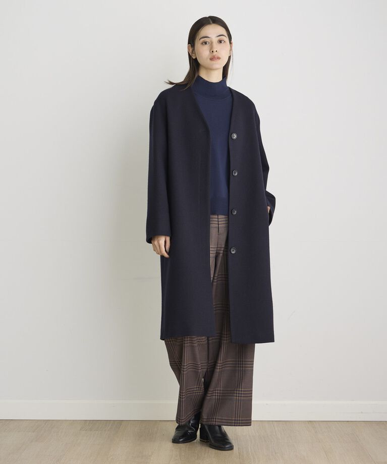 I.T.'S international「カラーレスロングメルトンコート《Super110's Wool》」|ステンカラーコート|