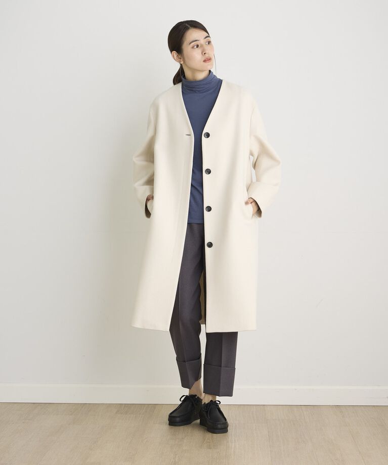 I.T.'S international「カラーレスロングメルトンコート《Super110's Wool》」|ステンカラーコート|