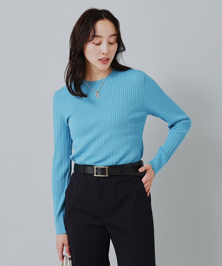 UNTITLED「【春・秋・冬に活躍！！／アンサンブル可能】レーヨンミニケーブルニット」|ニット・セーター|ｻｯｸｽﾌﾞﾙｰ(090)