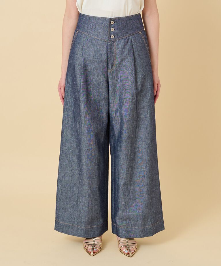 UNTITLED「【セットアップ可能】ヘンプシャンブレー ワイドパンツ」|その他|