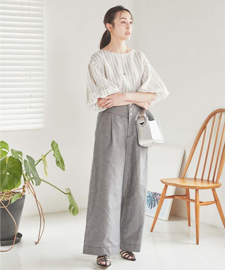 UNTITLED「【セットアップ可能】ヘンプシャンブレー ワイドパンツ」|その他|
