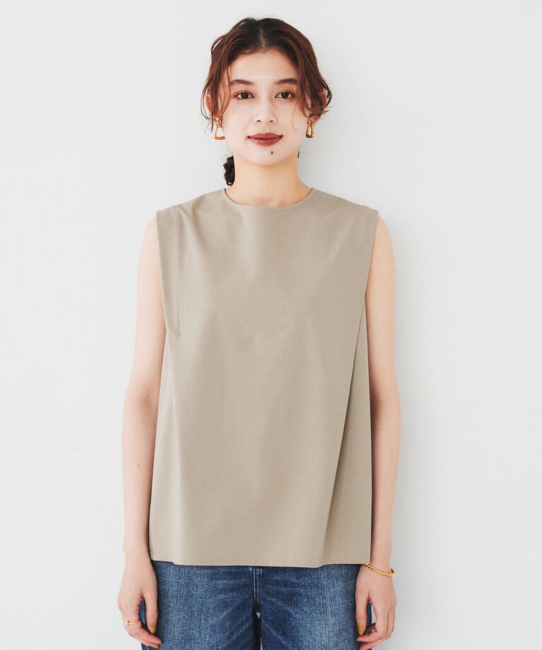 UNTITLED「【二の腕スッキリ/なめらか素材】タックノースリーブ」|Tシャツ・カットソー|
