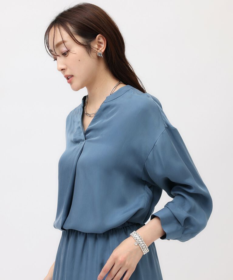 UNTITLED「【セットアップ可能/パウダータッチ】シルキーキュプラ スキッパーブラウス」|シャツ・ブラウス|
