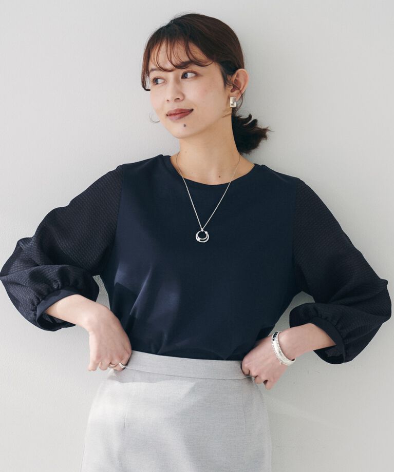 UNTITLED「【二の腕カバー/オンオフ】袖シアー ドッキングプルオーバー」|Tシャツ・カットソー|