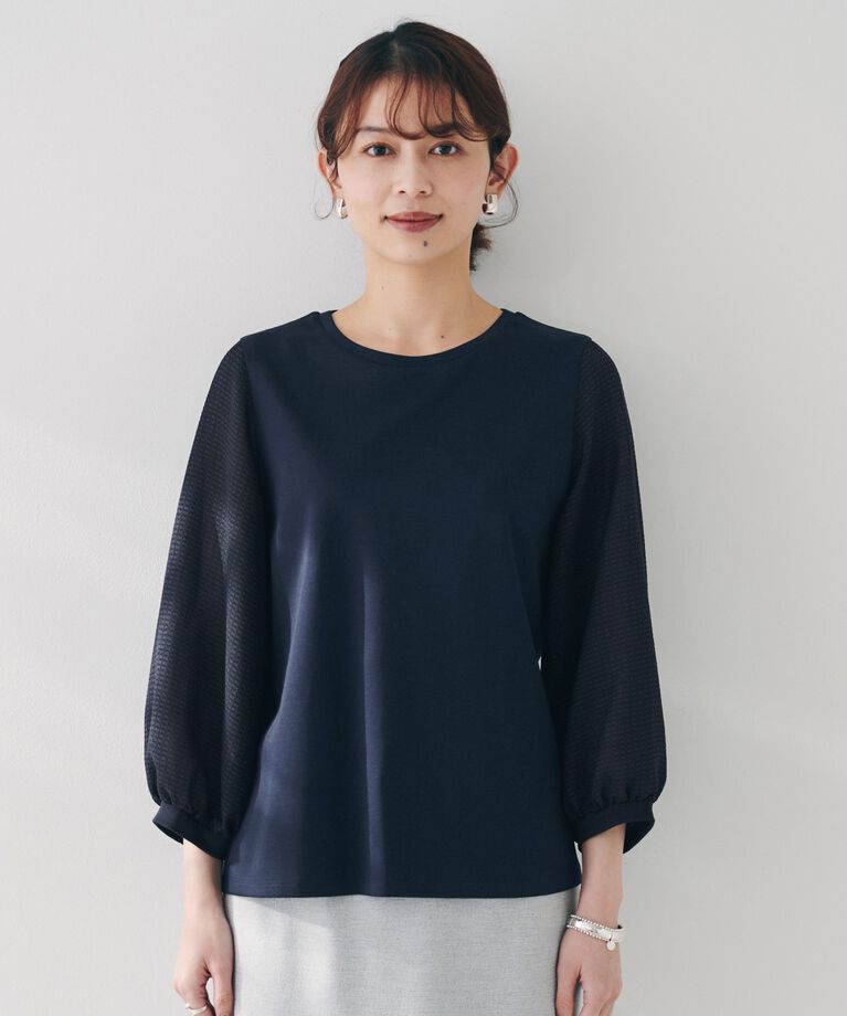 UNTITLED「【二の腕カバー/オンオフ】袖シアー ドッキングプルオーバー」|Tシャツ・カットソー|