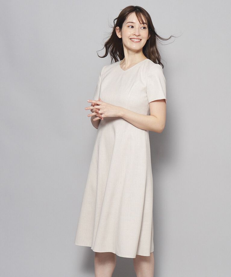 COUP DE CHANCE「【洗える／日本製／フレア】女性らしいシルエットが美しい、麻調ストレッチワンピース」|ワンピース|