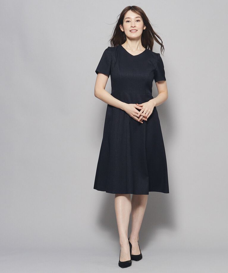 COUP DE CHANCE「【洗える／日本製／フレア】女性らしいシルエットが美しい、麻調ストレッチワンピース」|ワンピース|