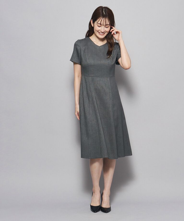 COUP DE CHANCE「【洗える／日本製／フレア】女性らしいシルエットが美しい、麻調ストレッチワンピース」|ワンピース|