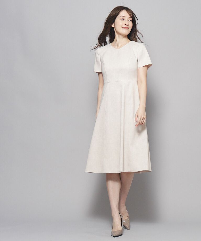 COUP DE CHANCE「【洗える／日本製／フレア】女性らしいシルエットが美しい、麻調ストレッチワンピース」|ワンピース|
