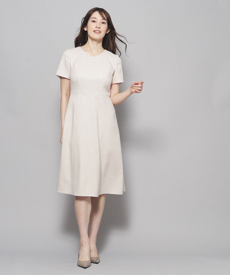 COUP DE CHANCE「【洗える／日本製／フレア】女性らしいシルエットが美しい、麻調ストレッチワンピース」|ワンピース|