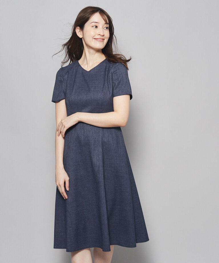 COUP DE CHANCE「【洗える／日本製／フレア】女性らしいシルエットが美しい、麻調ストレッチワンピース」|ワンピース|