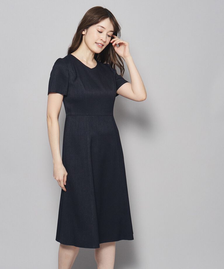 COUP DE CHANCE「【洗える／日本製／フレア】女性らしいシルエットが美しい、麻調ストレッチワンピース」|ワンピース|