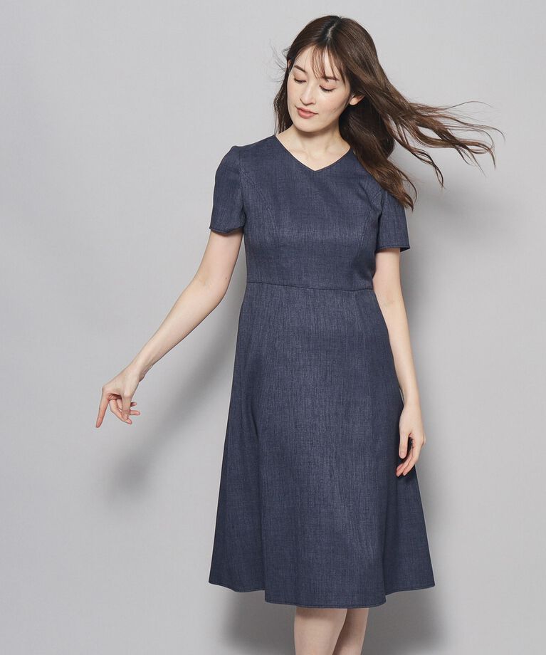 COUP DE CHANCE「【洗える／日本製／フレア】女性らしいシルエットが美しい、麻調ストレッチワンピース」|ワンピース|ﾌﾞﾙｰ(092)