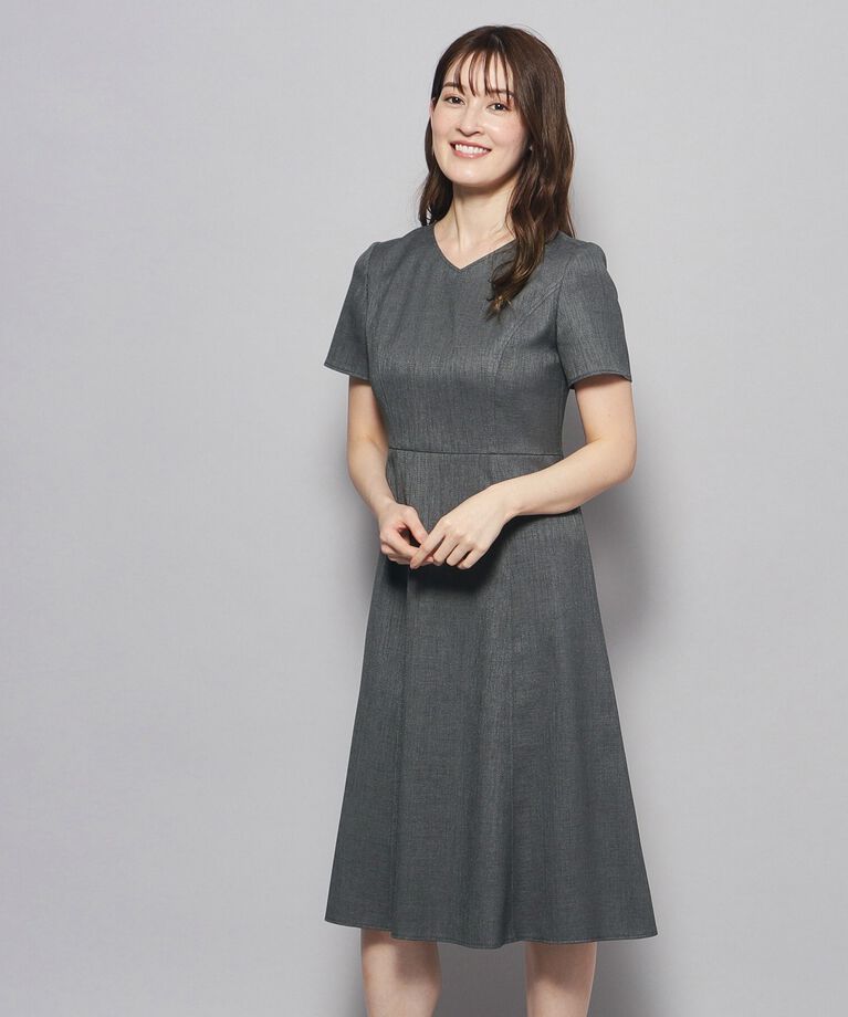 COUP DE CHANCE「【洗える／日本製／フレア】女性らしいシルエットが美しい、麻調ストレッチワンピース」|ワンピース|ﾁｬｺｰﾙｸﾞﾚｰ(614)
