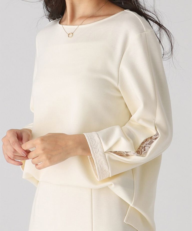 COUP DE CHANCE「【洗える／日本製】袖レースプルオーバージャージ」|Tシャツ・カットソー|