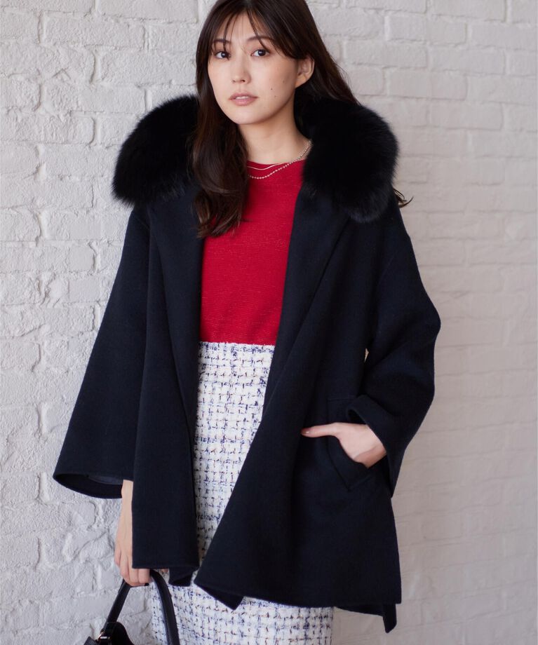COUP DE CHANCE「【ブルーフォックス使用（取外し可）】上品でリュクス感／大人の余裕を感じるケープ風コート」|その他|
