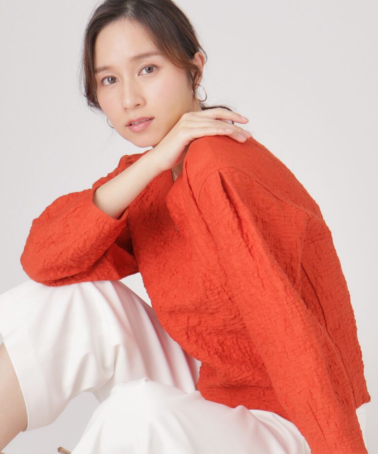 COUP DE CHANCE「【洗える】一枚でサマになる！凹凸感あるジャージ素材プルオーバー」|Tシャツ・カットソー|レッド(061)