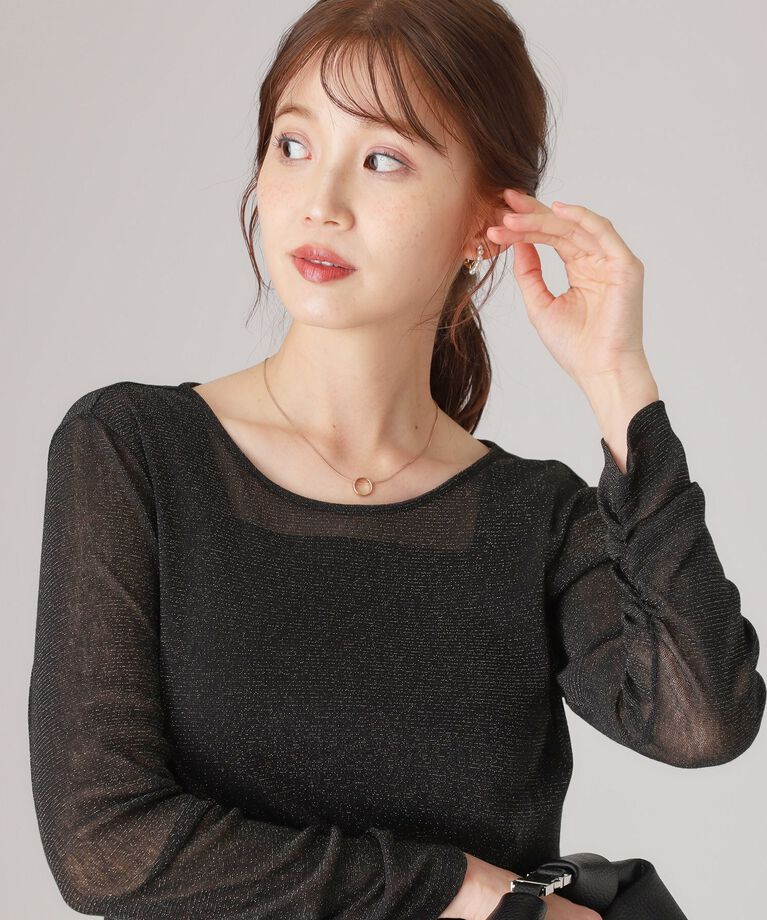 COUP DE CHANCE「【洗える／日本製／ジャケットイン／レイヤードスタイル】シアー感あるラメプルオーバー」|Tシャツ・カットソー|ブラック(019)