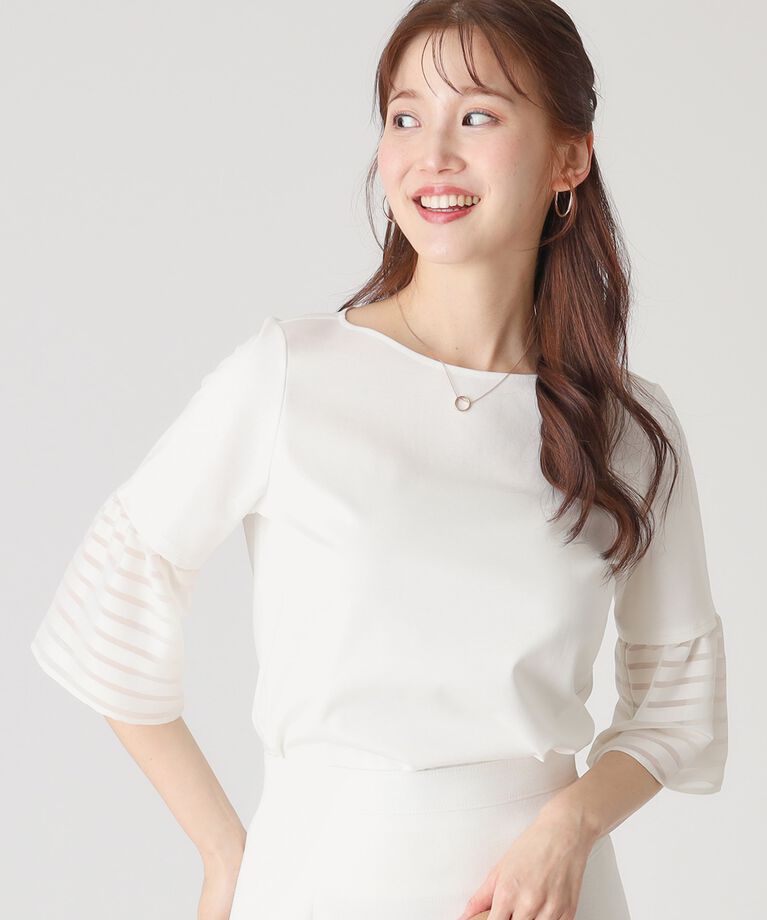COUP DE CHANCE「【洗える／日本製／接触冷感】シアーボーダー袖のジャージプルオーバー」|Tシャツ・カットソー|