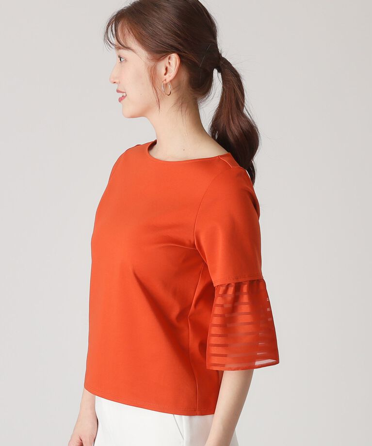 COUP DE CHANCE「【洗える／日本製／接触冷感】シアーボーダー袖のジャージプルオーバー」|Tシャツ・カットソー|
