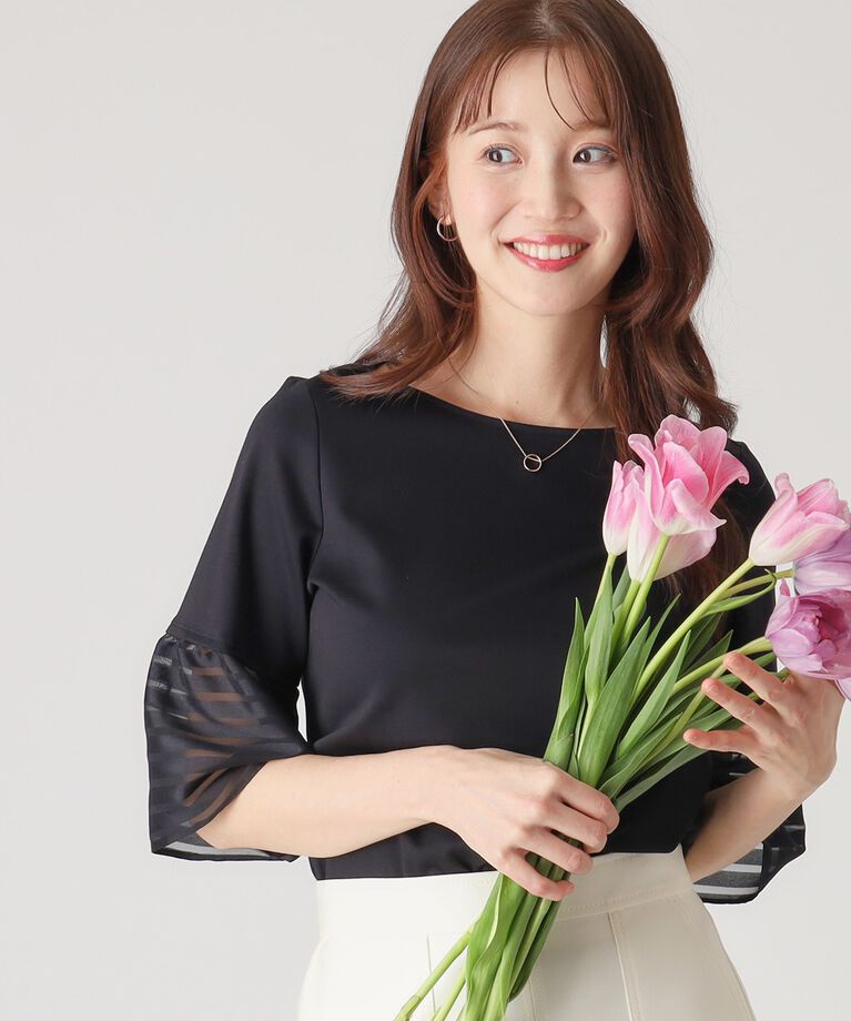 COUP DE CHANCE「【洗える／日本製／接触冷感】シアーボーダー袖のジャージプルオーバー」|Tシャツ・カットソー|