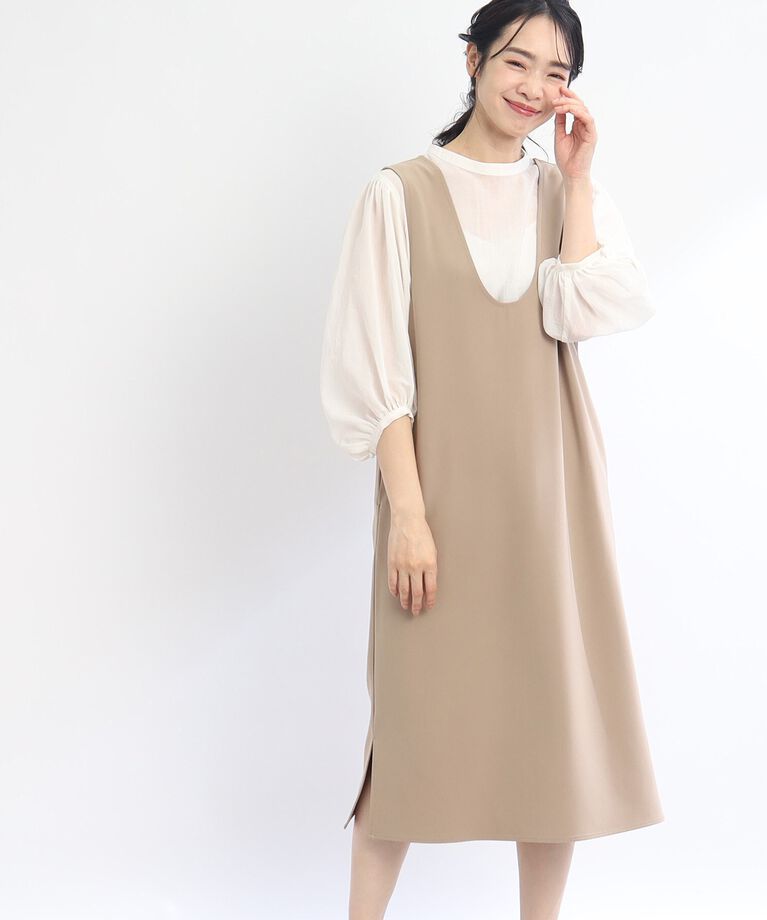 Reflect「【SALE／E‐QUALITY／セットアイテム】前後2Wayジャンパースカート＋バンドカラーブラウス」|ワンピース|ベージュ(052)