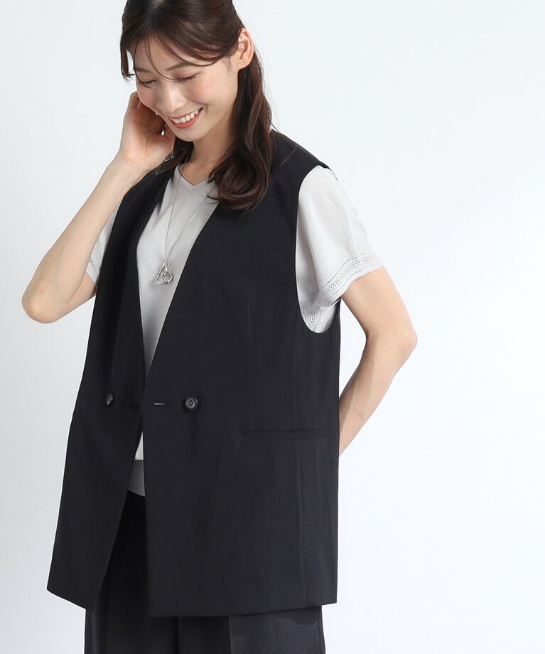 Reflect「【SALE／UVカット／接触冷感／洗える／シワになりにくい】涼しげサマージレ」|ベスト・ジレ|ﾌﾞﾗｯｸ(019)