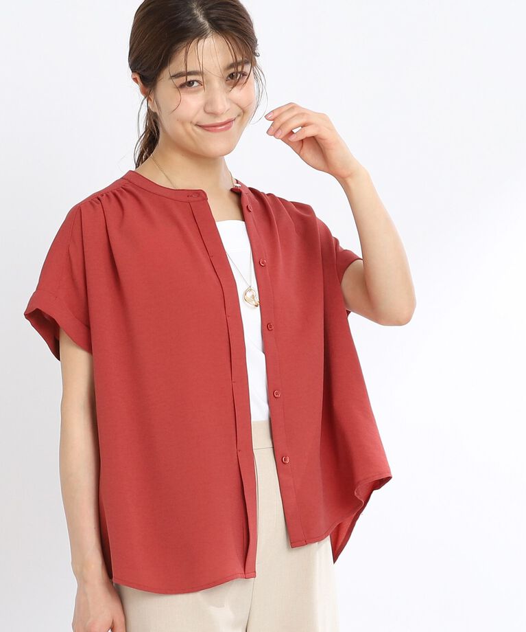 Reflect「【夏SALE／マシンウォッシュ可】ドライタッチバンドカラーブラウス」|シャツ・ブラウス|