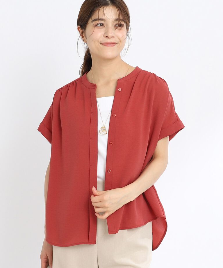 Reflect「【夏SALE／マシンウォッシュ可】ドライタッチバンドカラーブラウス」|シャツ・ブラウス|