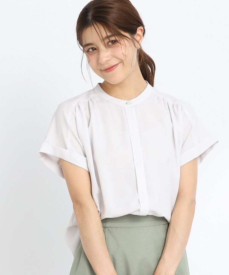Reflect「【夏SALE／マシンウォッシュ可】ドライタッチバンドカラーブラウス」|シャツ・ブラウス|