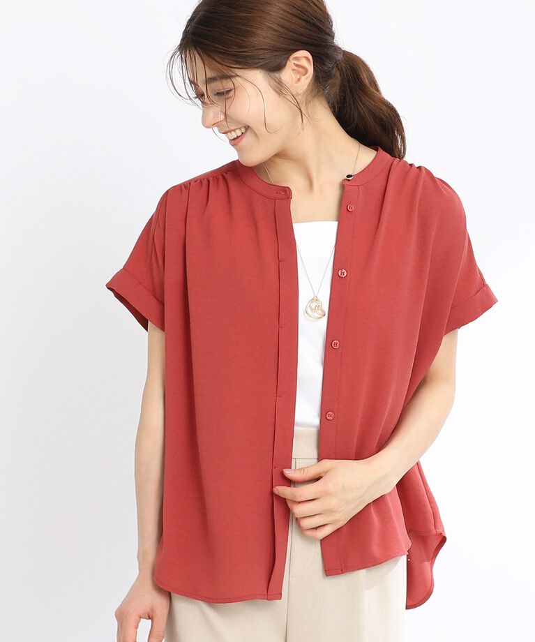 Reflect「【夏SALE／マシンウォッシュ可】ドライタッチバンドカラーブラウス」|シャツ・ブラウス|ｵﾚﾝｼﾞ(067)
