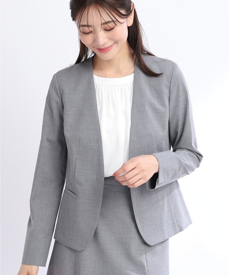 Reflect「【SALE／夏に快適！／接触冷感／洗える／セットアップ可能】ノーカラージャケット」|ノーカラージャケット|グレー(012)