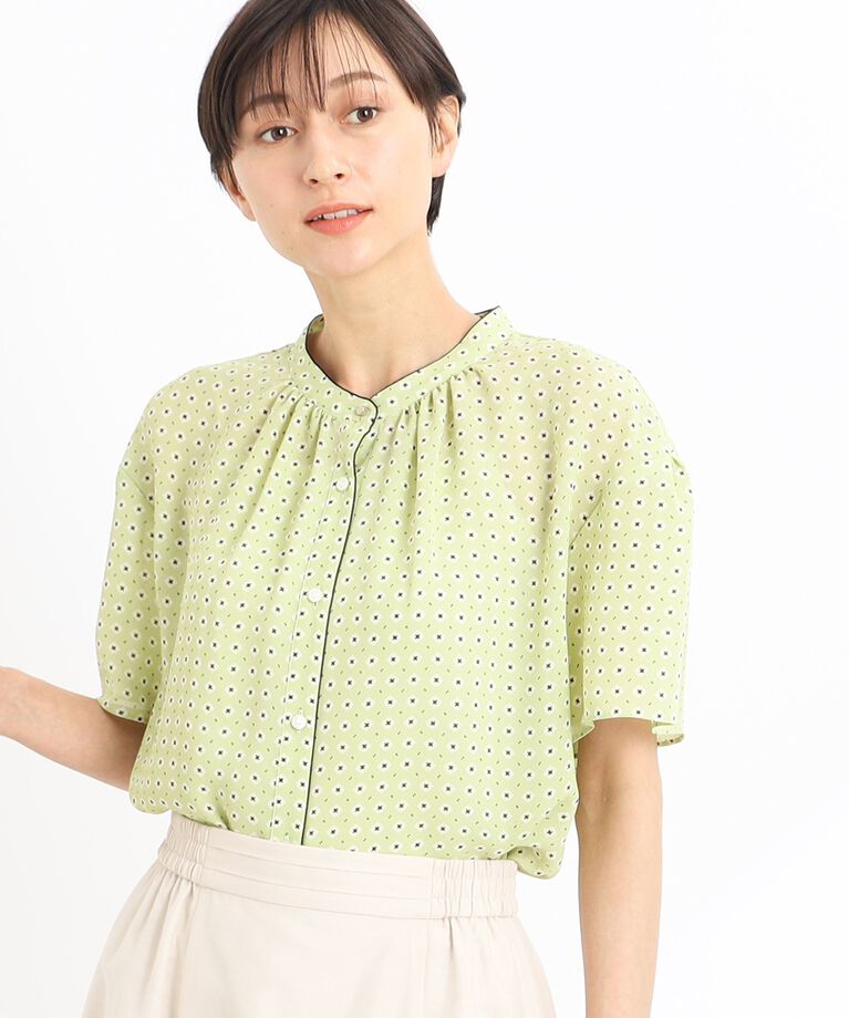 Reflect「【SALE／接触冷感／手洗い可】ウインドミルモチーフプリントブラウス」|シャツ・ブラウス|グリーン(125)