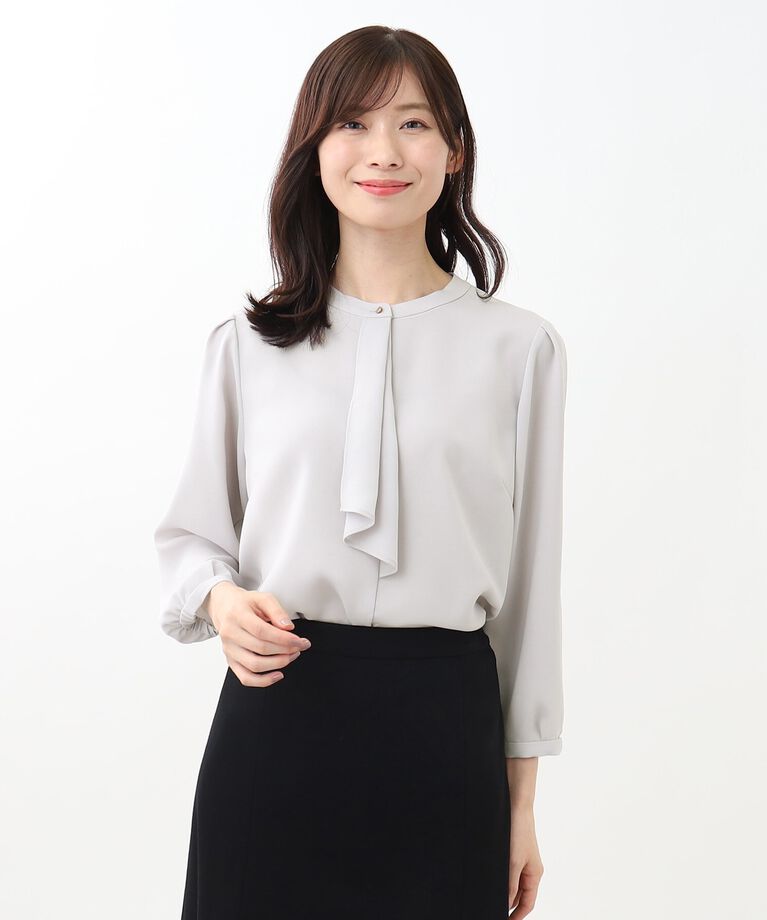 Reflect「【WEB限定カラーあり／接触冷感／マシンウォッシュ】ボータイ風デザインブラウス」|シャツ・ブラウス|ﾗｲﾄｸﾞﾚｰ(011)
