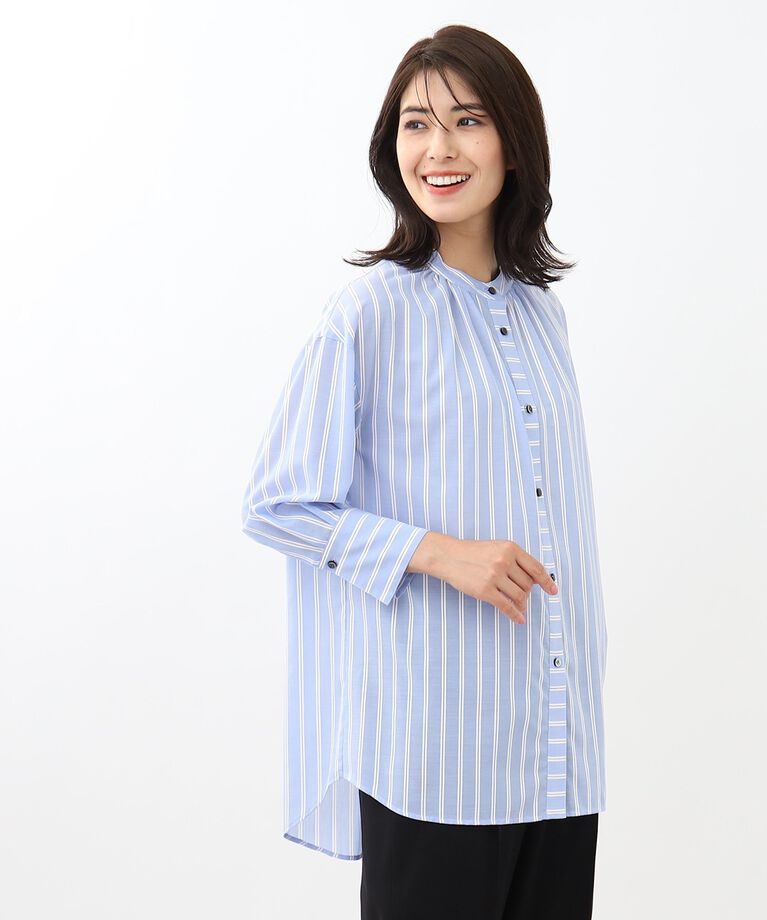 Reflect「【SALE／接触冷感／洗える】ネックギャザーシアーブラウス」|シャツ・ブラウス|サックスブルー(39
