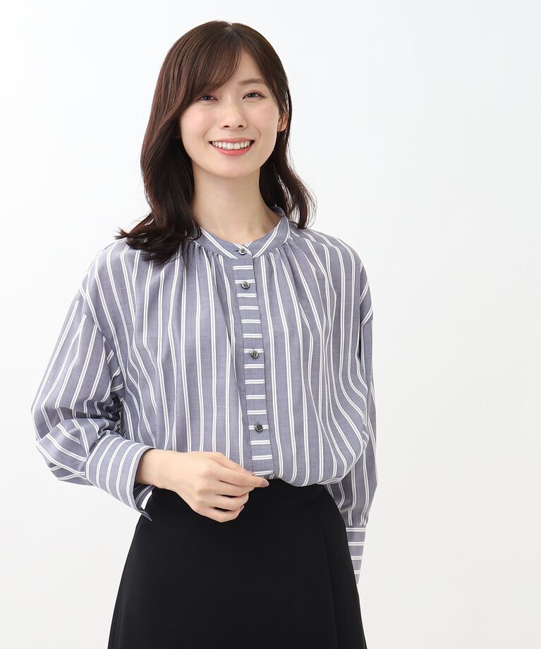 Reflect「【SALE／接触冷感／洗える】ネックギャザーシアーブラウス」|シャツ・ブラウス|ネイビー(394)