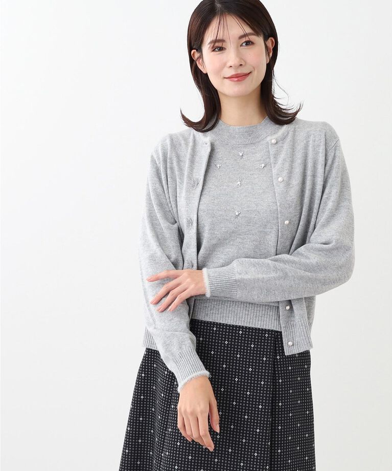 Reflect「【WEB限定カラーあり／洗える／アンサンブル】パール調刺繍ニット＋カーディガン」|カーディガン|ｸﾞﾚｰ(012)