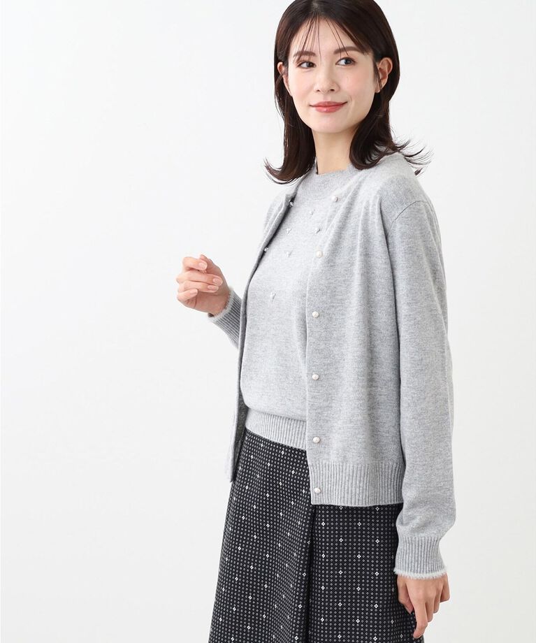 Reflect「【WEB限定カラーあり／洗える／アンサンブル】パール調刺繍ニット＋カーディガン」|カーディガン|