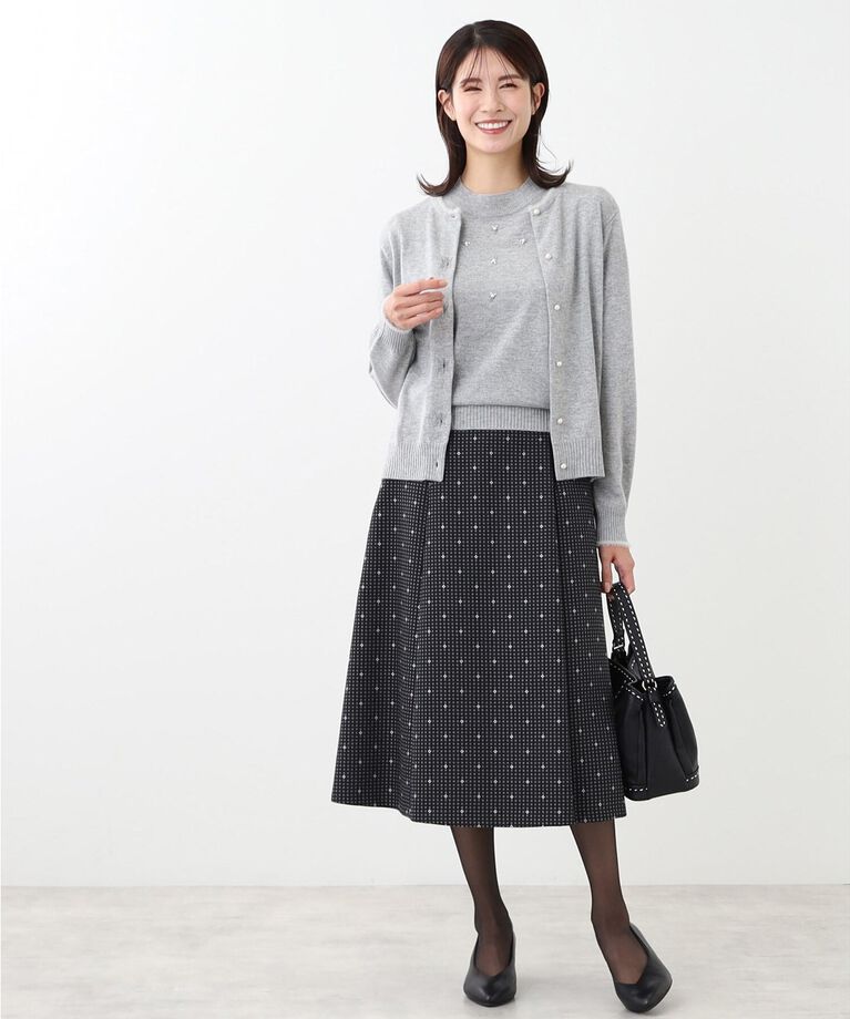 Reflect「【WEB限定カラーあり／洗える／アンサンブル】パール調刺繍ニット＋カーディガン」|カーディガン|