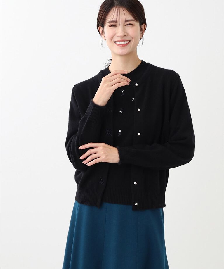 Reflect「【WEB限定カラーあり／洗える／アンサンブル】パール調刺繍ニット＋カーディガン」|カーディガン|