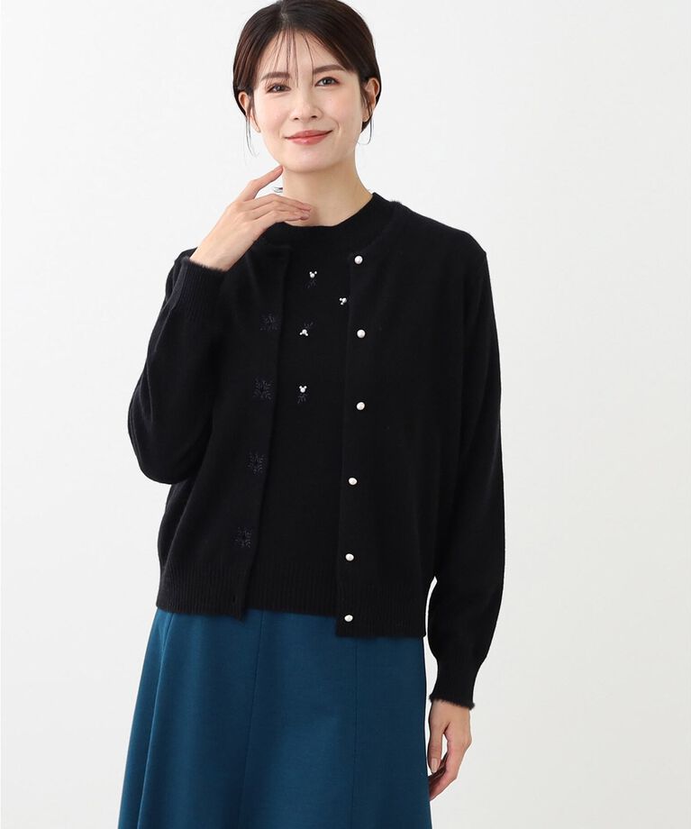 Reflect「【WEB限定カラーあり／洗える／アンサンブル】パール調刺繍ニット＋カーディガン」|カーディガン|ﾌﾞﾗｯｸ(019)