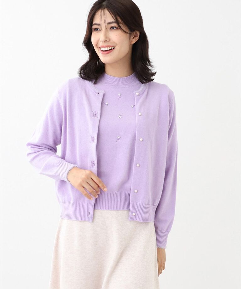 Reflect「【WEB限定カラーあり／洗える／アンサンブル】パール調刺繍ニット＋カーディガン」|カーディガン|ﾊﾟｰﾌﾟﾙ(081)