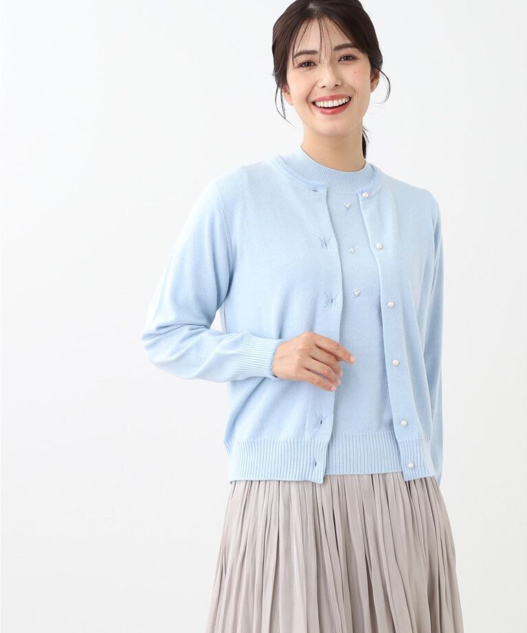 Reflect「【WEB限定カラーあり／洗える／アンサンブル】パール調刺繍ニット＋カーディガン」|カーディガン|ｻｯｸｽﾌﾞﾙｰ(090)
