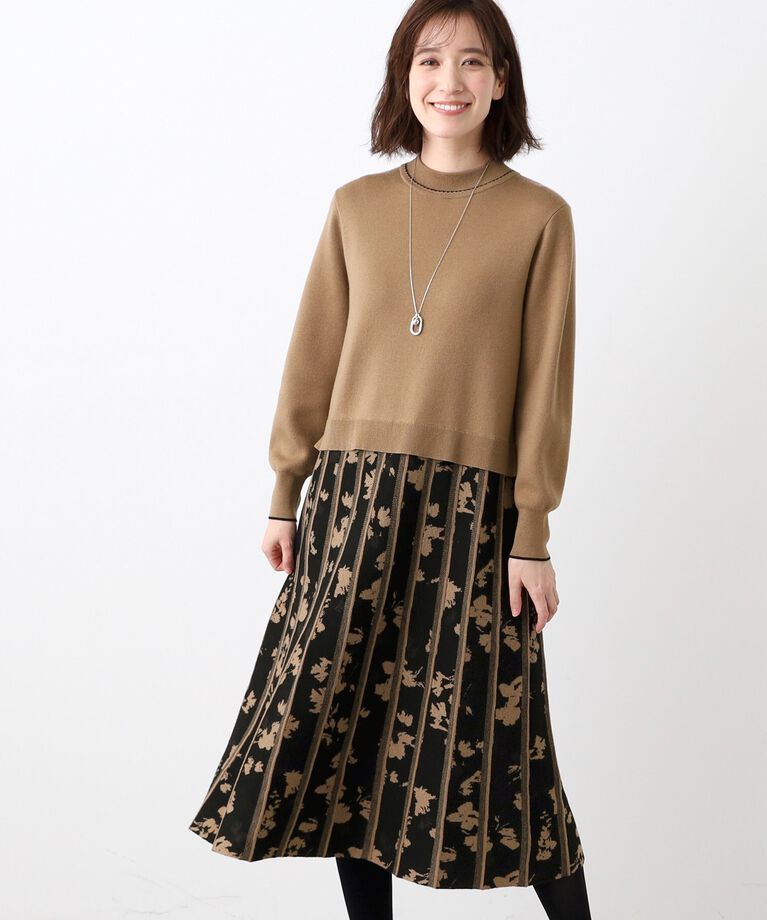 Reflect「【春SALE／WEB限定カラーあり／手洗い可】バイカラードッキングニットワンピース」|ワンピース|モカブラウン(442