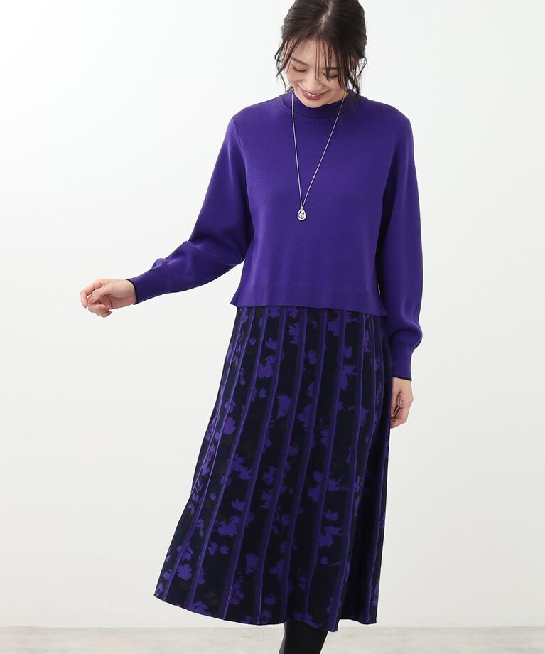 Reflect「【春SALE／WEB限定カラーあり／手洗い可】バイカラードッキングニットワンピース」|ワンピース|パープル(482)