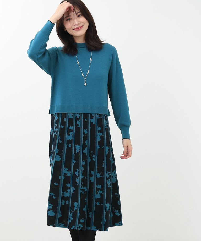 Reflect「【春SALE／WEB限定カラーあり／手洗い可】バイカラードッキングニットワンピース」|ワンピース|ブルーグリーン(49
