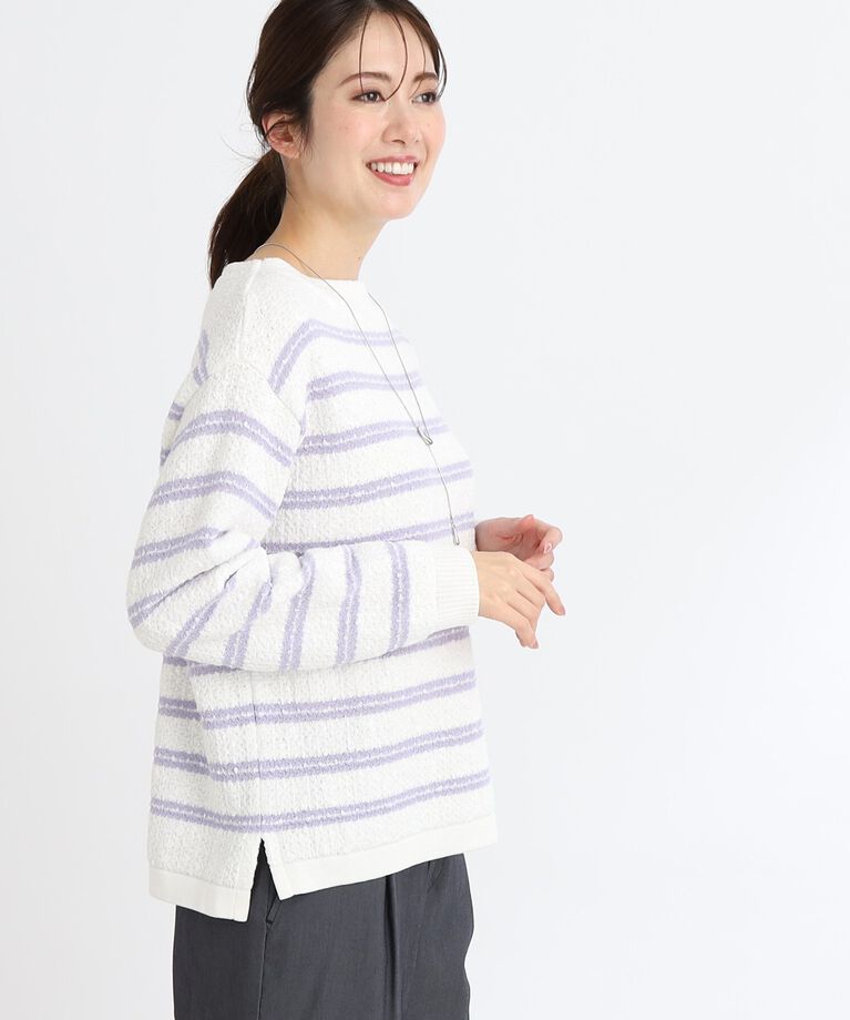 Reflect「【春SALE】ボートネックボーダーニット」|ニット・セーター|ラベンダー(380)