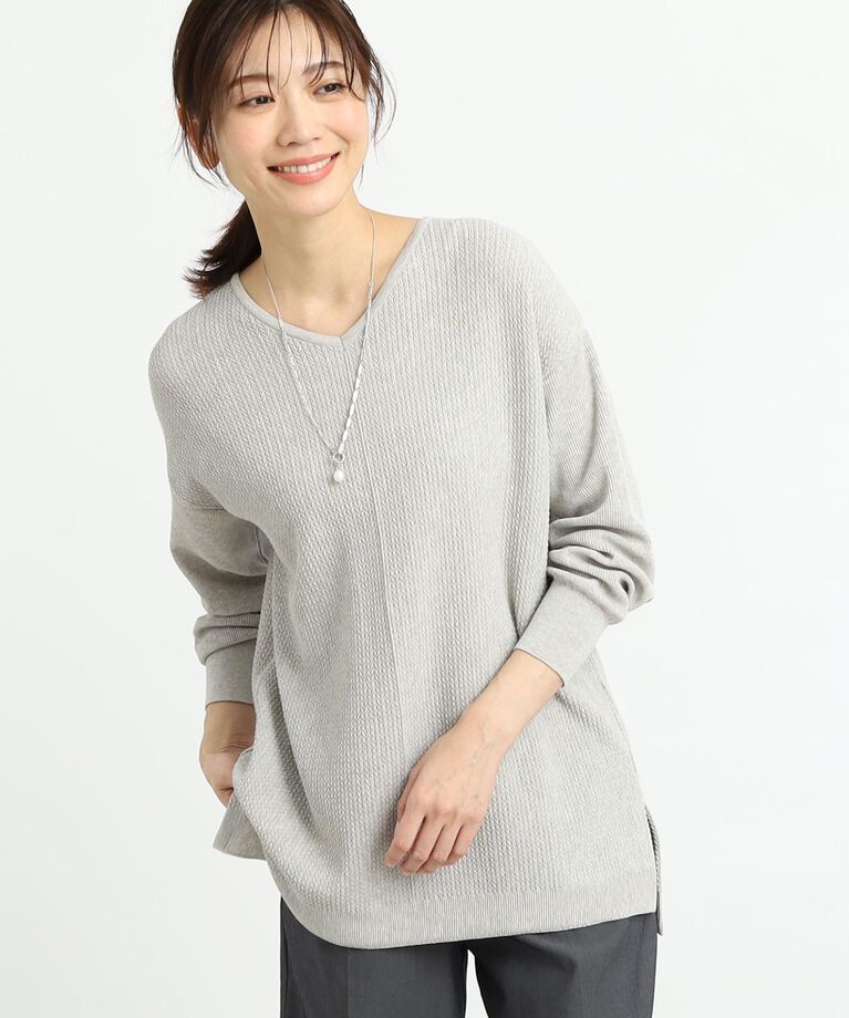 Reflect「【春SALE／WEB先行カラーあり／ヒップ周りカバー】オフボディニット」|ニット・セーター|グレー(012)
